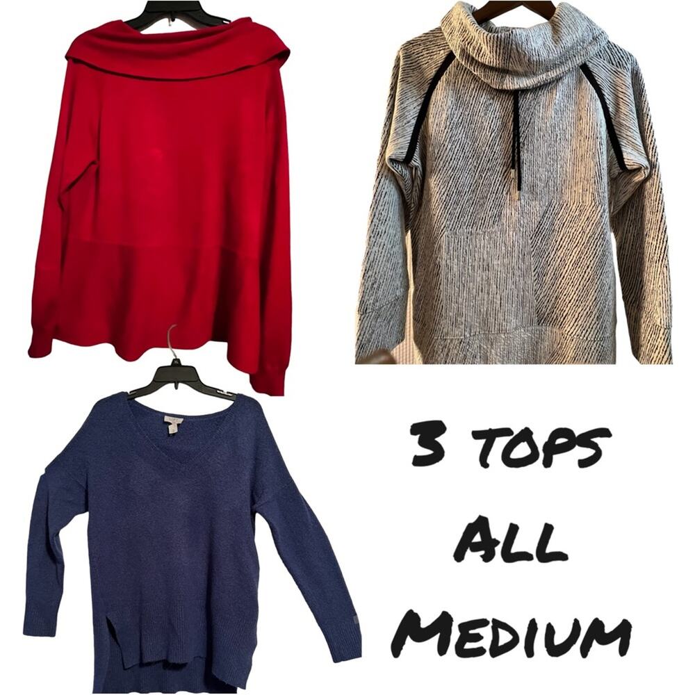 Women’s long sleeve tops – sweaters. Size medium – three in a bundle.